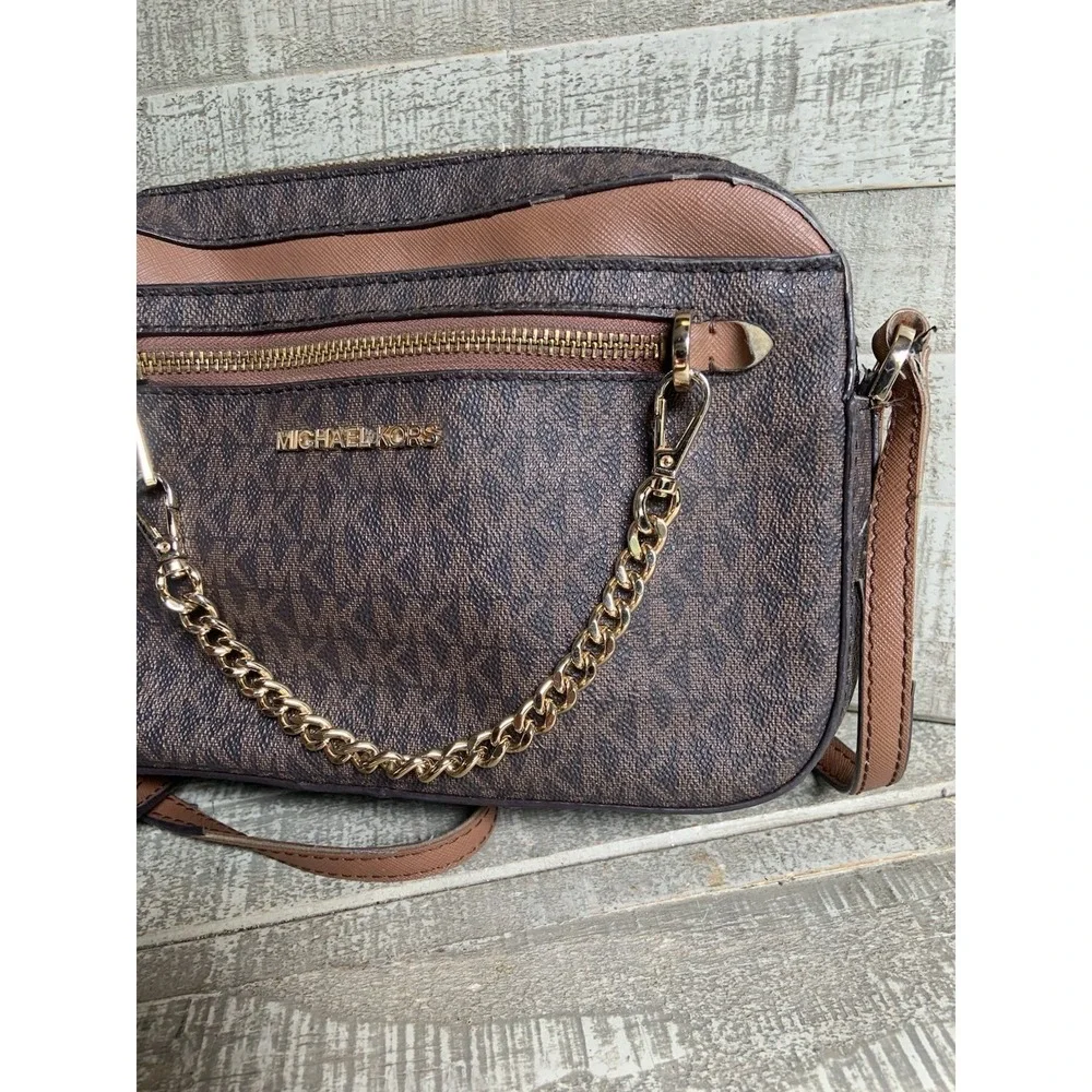 Michael Kors Jet Set Crossbody Bag Shoulder‎ with Large Zip Chain - Brown